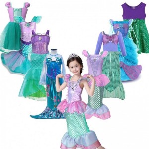 Girls Little Mermaid Ariel Princess Dress Cosplay Costumes For Kids Baby Girl Mermaid Dress Up Sets Children Halloween Clothing