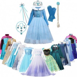 Anna Elsa Princess Costumes For Kids Halloween Christmas Party Cosplay Snow Queen Fancy Dresses Girls Snowflake Prom Gown