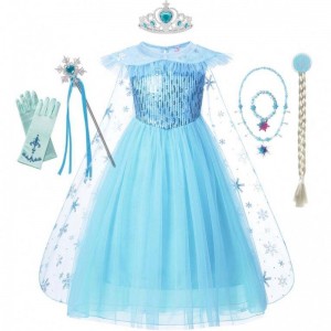 Girls Elsa Cosplay Dress Fancy Costume Girl Snow Halloween Birthday Party Children Princess Clothes Cloak