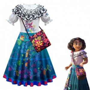 Halloween Princess Dress Encanto Mirabel Luisa Cosplay Costume Girl Party Dress With Bag