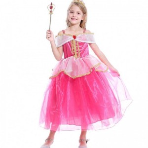 Girls Aurora Princess Dress Long Sleeves Off Shoulder Lace Robe Kids Helloween/Christmas Gift Fancy Party Outfits