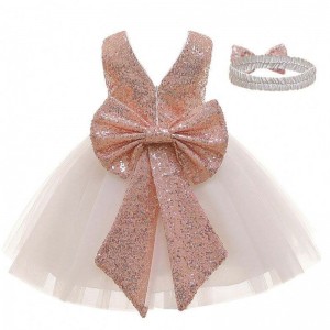 Baige New Arrival Sequined Bow Summer Kids Clothing Birthday Party Dress With Headband