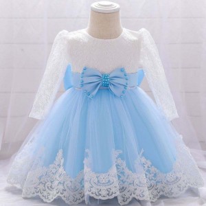 Baige Flower Girl Party Wear Western Baptism Dress Lace Newborn Baby Christening Dresses