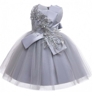 Baige Flower Girls Cute Sleeveless Kids Party Dress Big Bow Floral Wedding Birthday Princess Dress