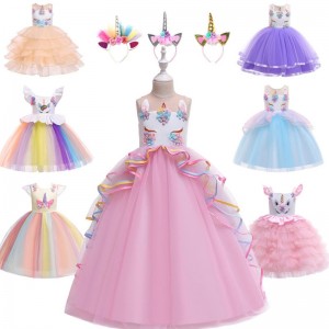 Hot Sale Beautiful Princess Children Clothing Wear Birthday Party Unicorn Horn Sequin Tutu Girl Dress For Little Girls