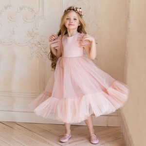 Flower Girl Dress Children Bridesmaid Wedding Dresses For Kids Pink Tulle Gowns Girls Boutique Party Wear Elegant Frocks