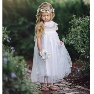 Lace Toddler baby girls dresses 2-10 Princess Tutu Tulle Party Bridesmaid Wedding Flower Girls Dress