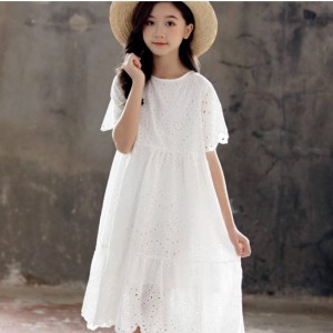 2022 Summer Girls Dress with Lining 100% Cotton Embroidery Baby Princess Midi Dress Children Party Clothes