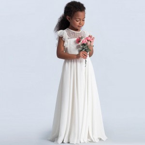 Girls Lace Maxi Dress Kids Ruffle Sleeve Princess Tulle Dresses Bridesmaid First Communion Pageant Flower Girls Vestidos Dresses