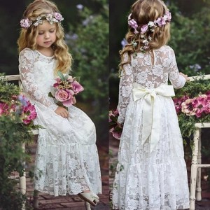 Summer Girl Wedding Lace Long Dress Age 2-12 Princess Dresses Big Bow Bridesmaid Wedding Pageant for Flower Girls