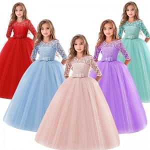 Teenage Girls Dress Summer Children's Clothing Party Elegant Princess Long Tulle Baby Girls Kids Lace Wedding Ceremony Dresses