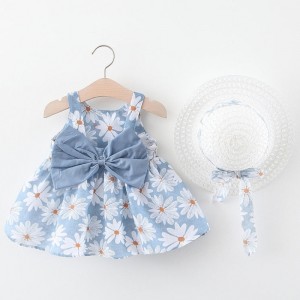 Wholesale 2pcs Summer Newborn Dress Sets Baby Girl Sleeveless Print Beach Princess Frock Dresses with Hat