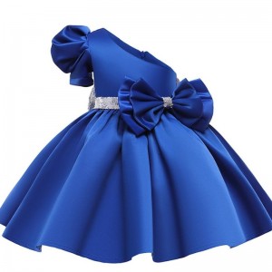 Oblique Shoulder Girls Evening Dresses Bow Tie Formal Children Princess Dresses Girl kid's Wedding Party Clothing