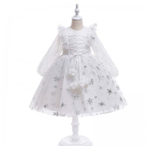 Kids Dress For Girl Embroidery Princess Frock Gown Dress Children's Tutu Long Sleve For Flower Girls Ball Gown Dress