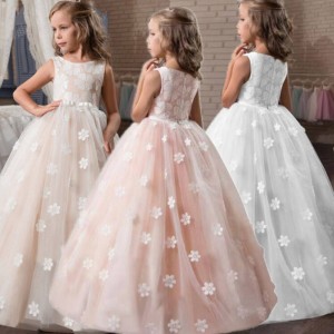 Vintage Flower Girls Dress for Wedding Evening Children Princess Party Pageant Long Gown Kids Dresses for Girls Formal Clothes