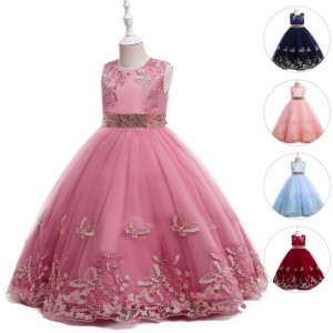 Wholesale Girl Wedding Dress Elegant Baby Girls Embroidery Design Kid Dresses for Birthday Party Ball Gown Dress