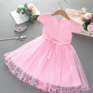 2-8Y Girls Dress Summer New Short Sleeve Princess Elsa Mesh Tutu Skirt Children's Birthday Party Cosplay Dress