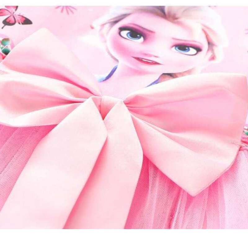 2-8Y Girls Dress Summer New Short Sleeve Princess Elsa Mesh Tutu Skirt Children's Birthday Party Cosplay Dress