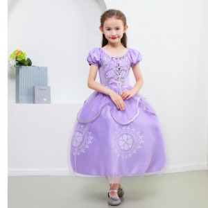 Princess Sofia Dress for Girl Kids Cosplay Puff Sleeve Layer Dresses Child Party Birthday Wedding Ball Gown Fancy Costumes