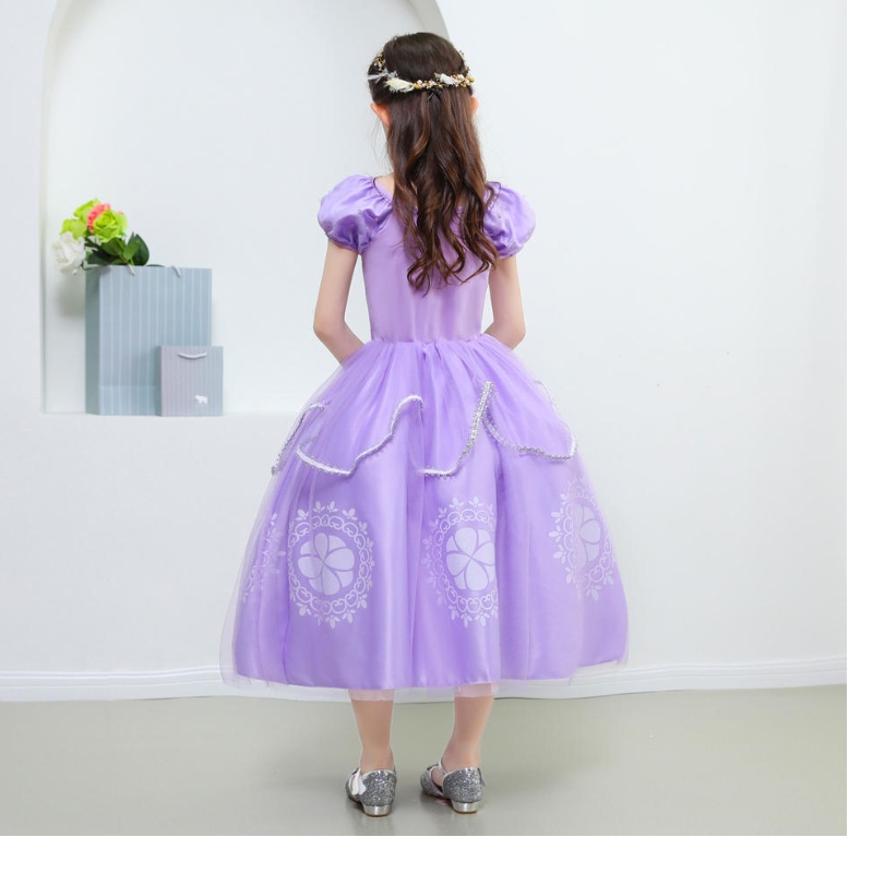 Princess Sofia Dress for Girl Kids Cosplay Puff Sleeve Layer Dresses Child Party Birthday Wedding Ball Gown Fancy Costumes