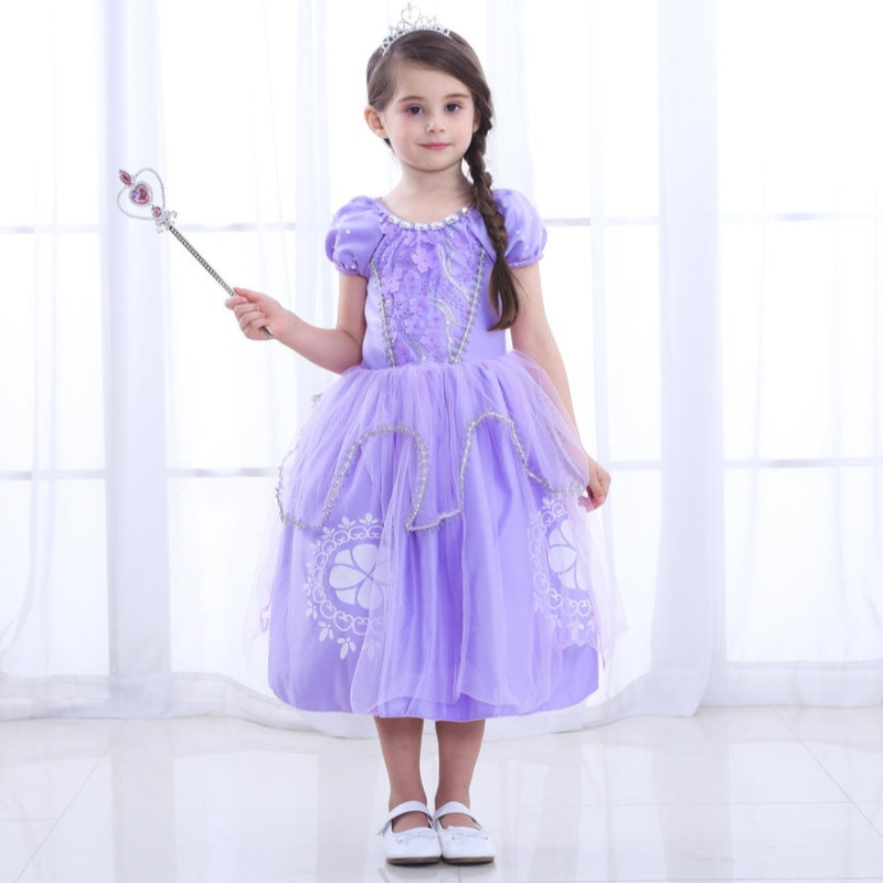Princess Sofia Dress for Girl Kids Cosplay Puff Sleeve Layer Dresses Child Party Birthday Wedding Ball Gown Fancy Costumes