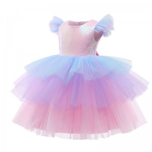 Girls Formal Princess Dress Kids Lace Tulle Rainbow Elegant Evening Party Cake Tutu Prom Gown Children Wedding Communion Costume