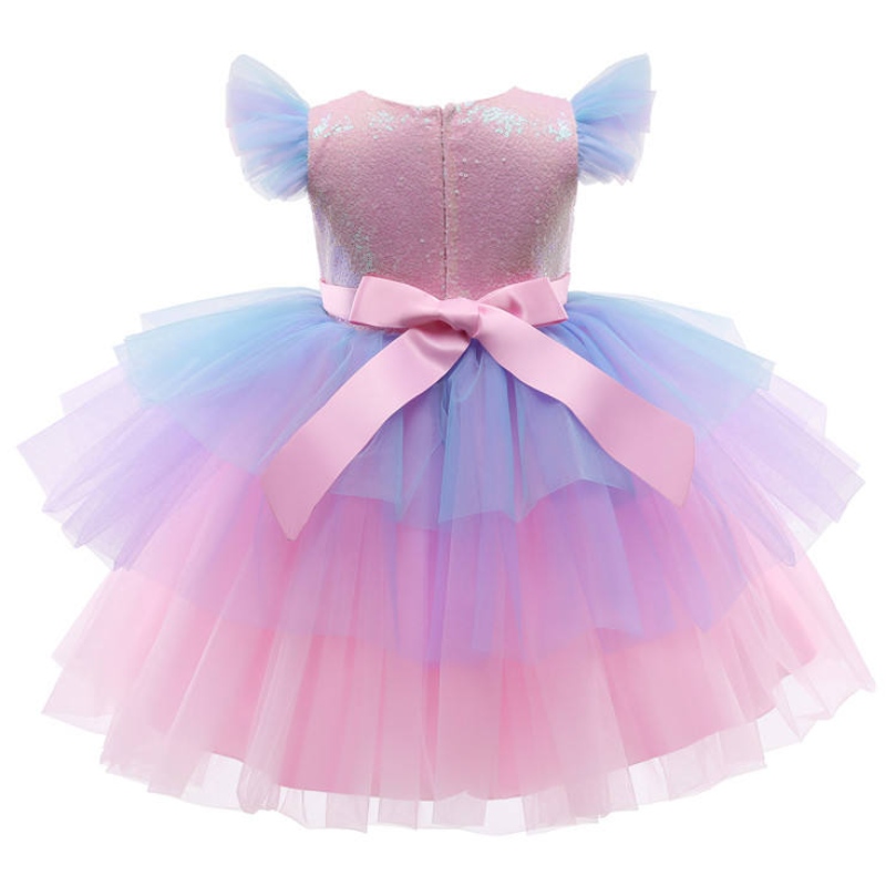 Girls Formal Princess Dress Kids Lace Tulle Rainbow Elegant Evening Party Cake Tutu Prom Gown Children Wedding Communion Costume