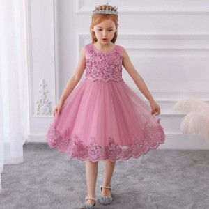 BAIGE Summer Kids Sequin Party Dress Flower Girl Lace Sleeveless Frock Girl Birthday Dresses Flower Girl Net Dresses