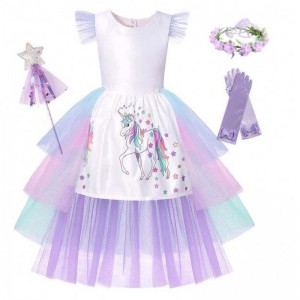 BAIGE Latest Fashion Kids Birthday Party Dress Girls Princess Unicorn Girl Tail Cake Dresses