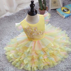 Baige Girls' Dress Short Sleeves Colorful Ballet New Girls' Princess Dress Frock Design d0755