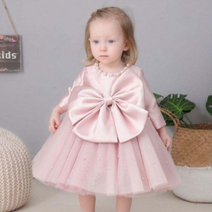 BAIGE New Baby One-year-old dress Princess Dress Baby Hundred-day Big Bow Thickened Children's dress DZ008