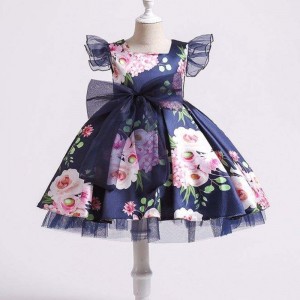 BAIGE Children Party Kids Dresses Baby Girl Printing Wedding Frock Hostess Princess Dress XH82028