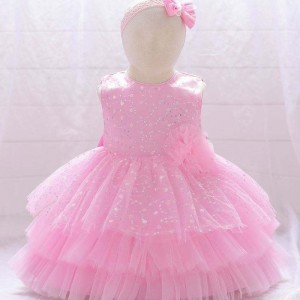 Infant Baby Tulle Sleeveless Ball Gown Girls Birthday Party Frock Evening Princess Kids Tutu Layered Dress