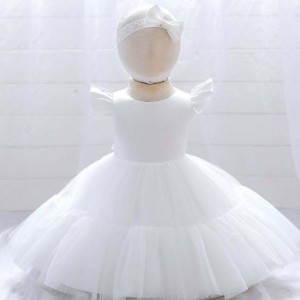 BAIGE White Newborn Baby Girls Puffy Princess Dress Christmas Children Dress 2years Wear L2038XZ