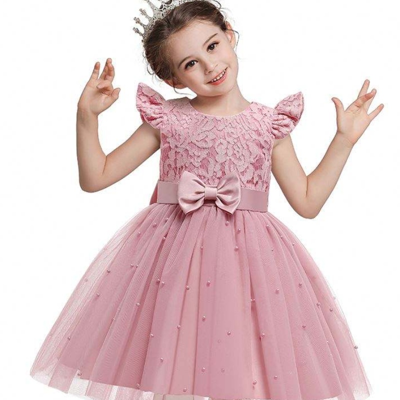BAIGE Cross-border Kids Dress Wholesale Solid Color Lace Bowknot Children's Party Birthday Dress D0761