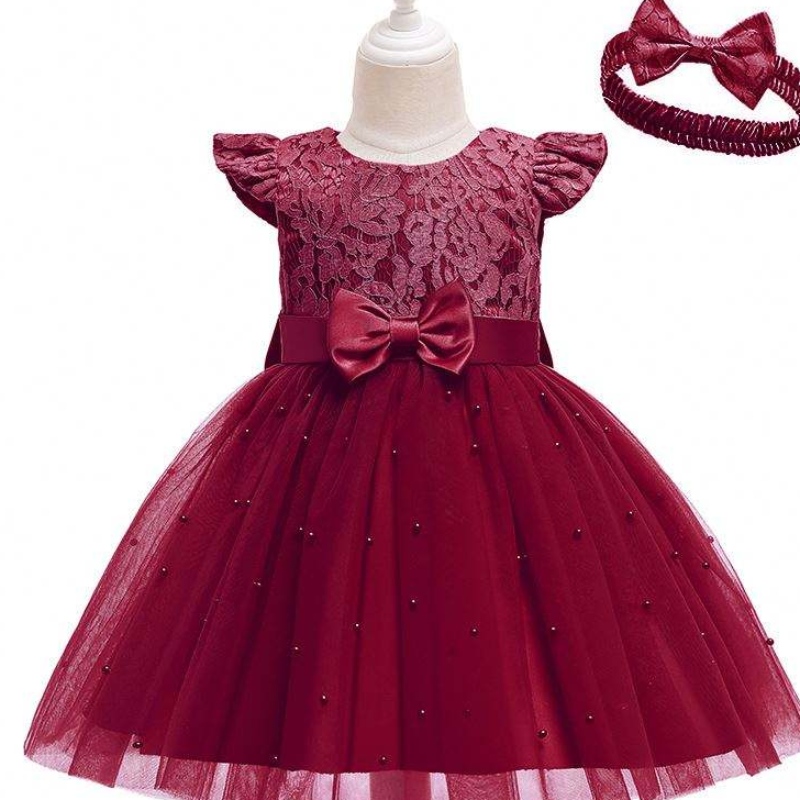 BAIGE Cross-border Kids Dress Wholesale Solid Color Lace Bowknot Children's Party Birthday Dress D0761