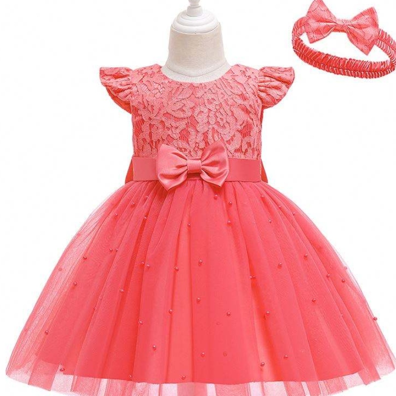 BAIGE Cross-border Kids Dress Wholesale Solid Color Lace Bowknot Children's Party Birthday Dress D0761