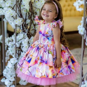 BAIGE Latest Floral Print Girl's Dress Children's Clothes For 3 Years Old Flower Girl Bridesmaid Dresses For Party