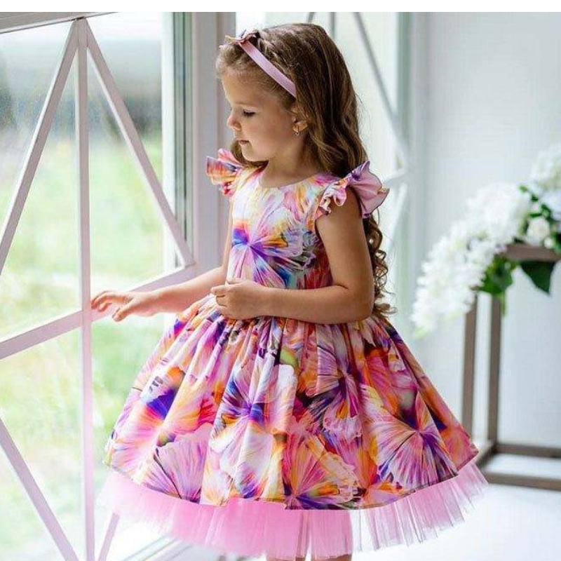BAIGE Latest Floral Print Girl's Dress Children's Clothes For 3 Years Old Flower Girl Bridesmaid Dresses For Party