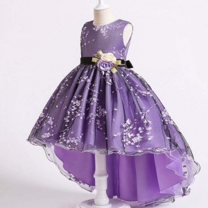 BAIGE Children Dress Girls Bow Wedding Gown Trailing Western Party Wear Formal Princess Girl's Dress 2153