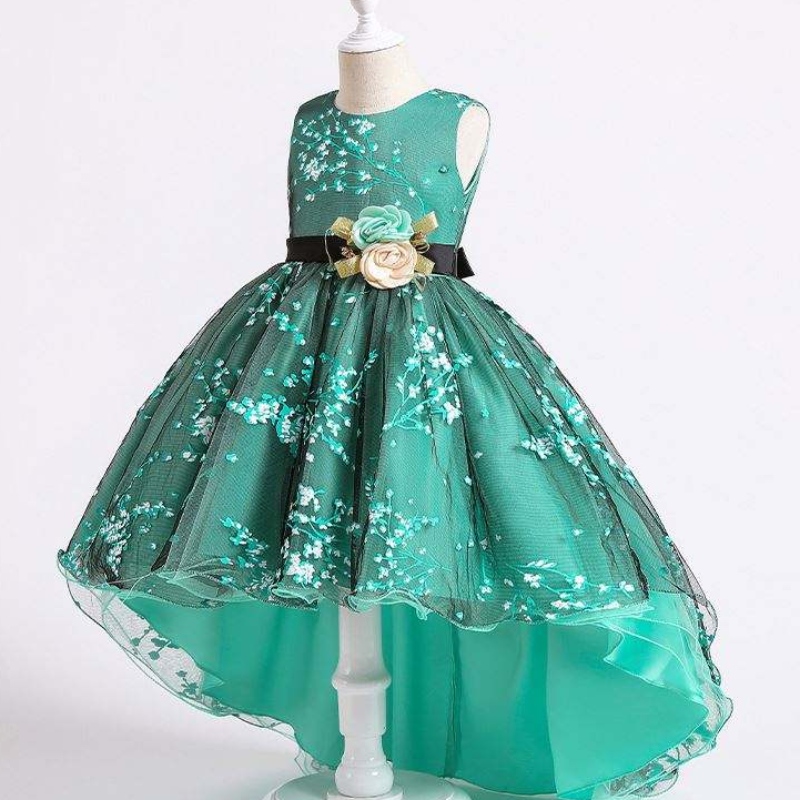 BAIGE Children Dress Girls Bow Wedding Gown Trailing Western Party Wear Formal Princess Girl's Dress 2153