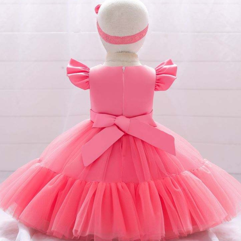 BAIGE Mesh Satin Princess girls birthday dresses lovely girl party baby girls dress designs for baptism With Headband