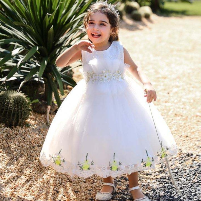 BAIGE Appliqued Embroidery Flowers 2022 hot girls selling clothes party dress for girl