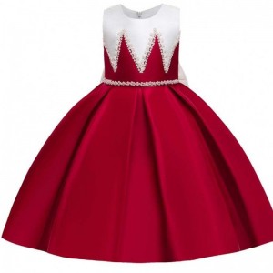 BAIGE Satin material big Bow knot red color kids bridesmaid dresses birthday dresses for girls