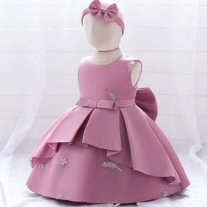 BAIGE 2year baby lace party frock big bow princess wedding ball gown design kids birthday embroidery toddler girl dress