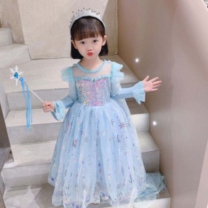 BAIGE Wholesale Ball Gown Party Princess Dress Halloween Children Birthday Cosplay costume Long Sleeve Elsa Dress