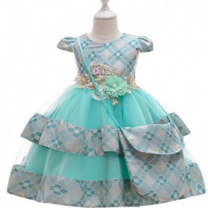 BAIGE Wholesale Children Clothing Flowers With Bag Kid Floral Dress For 3 Year Old Girl Fancy Kid Dress