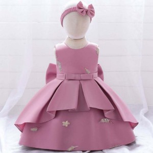 BAIGE baby frock design 1 year birthday dress girl princess flower dresses with free headband