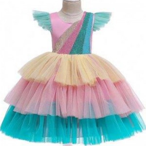 BAIGE Tulle Sleeves Unicorn tutu skirt kids Cake Flower Dress costume Halloween party wear