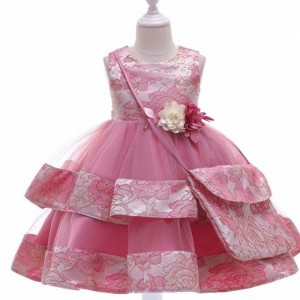 Baige New Design Flower Girl Party Dress With Mini Bag Satin Birthday Wedding Princess Dress L5216